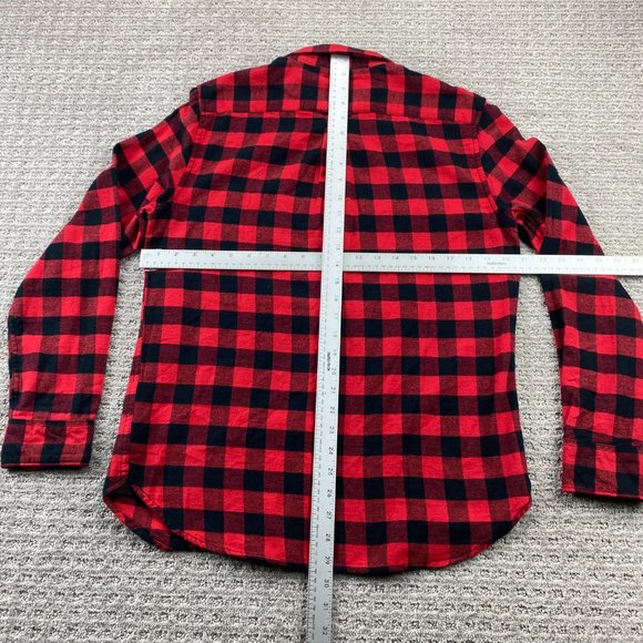 Denim & Flower Shirt Men Medium M Red Black Lumberjack Checkered Button Down - Picture 8 of 10